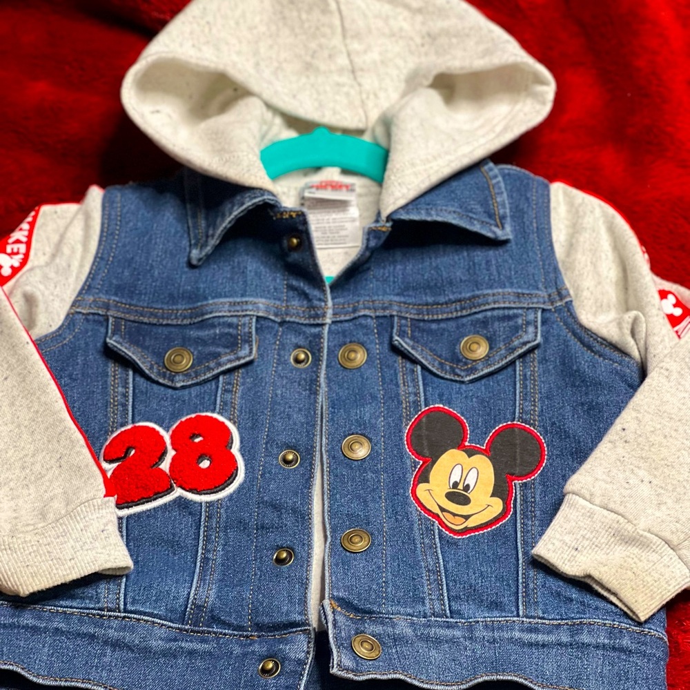 Disney Junior Toddler Size 2T Mickey Mouse  Denim Varsity Jacket